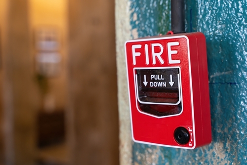 Closed Up,of,fire,alarm,press,machine.,fire,alarm,switch,on
